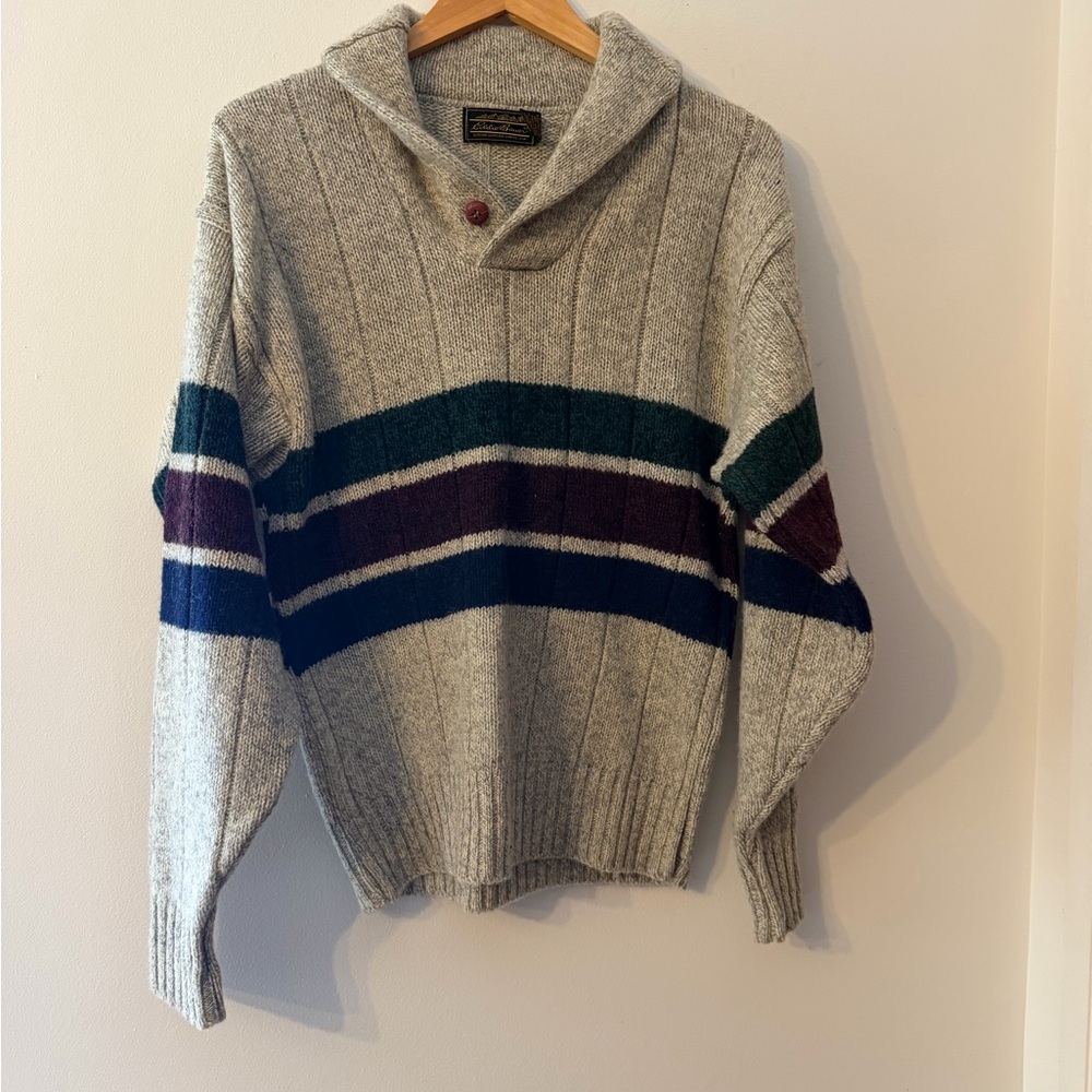 Eddie Bauer Gray Turtleneck Sweater with Stripes
